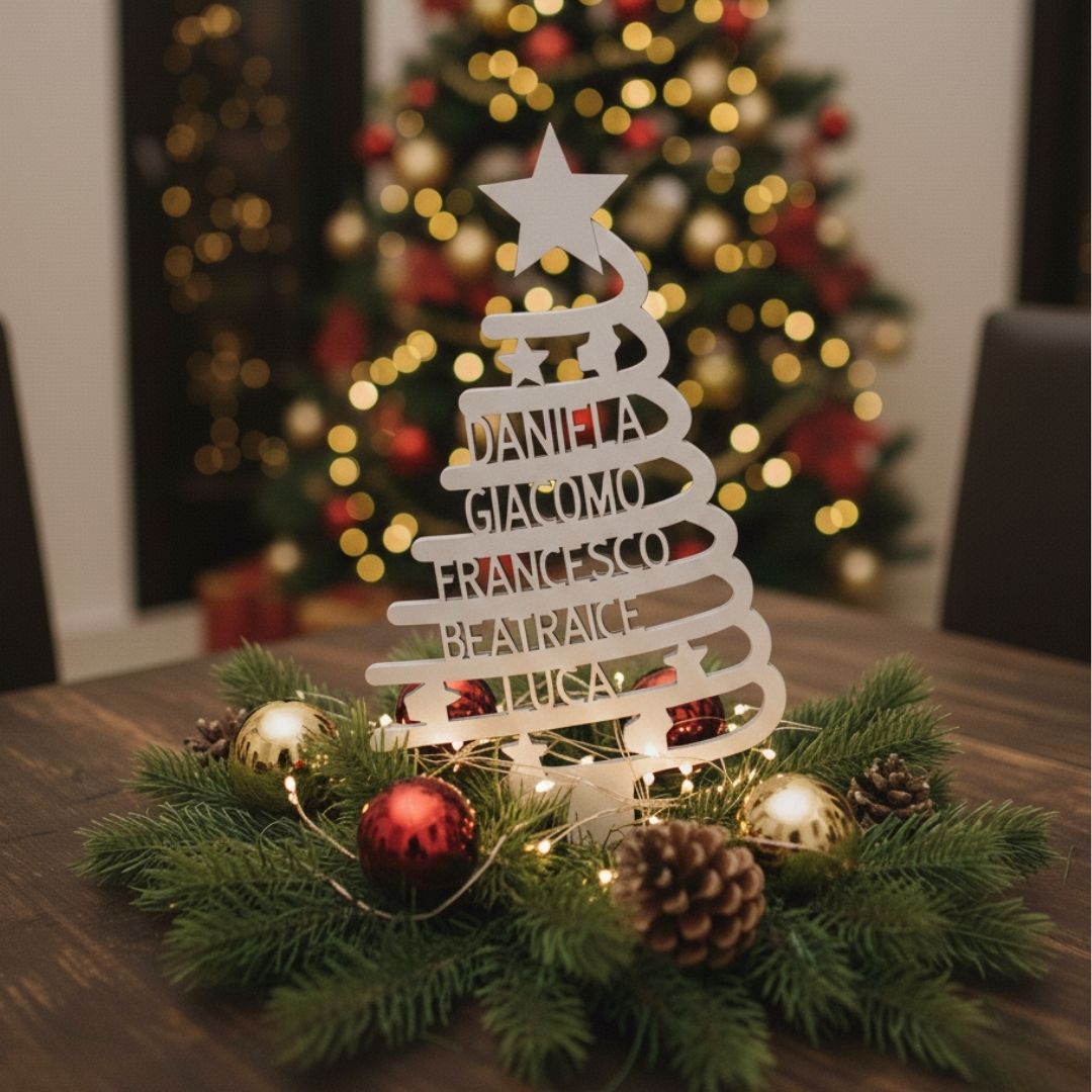 Alberello di Natale con Nomi Intagliati