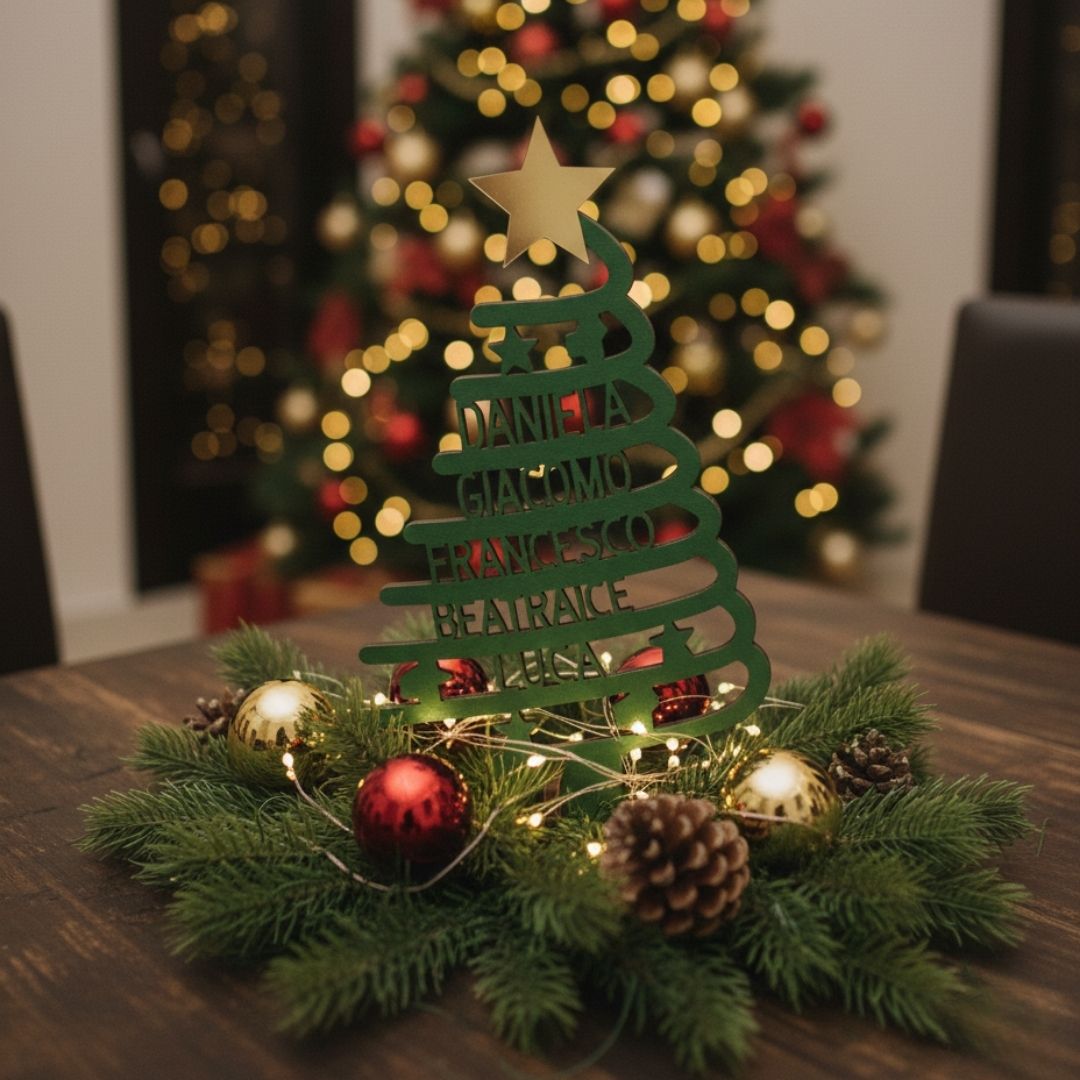Alberello di Natale con Nomi Intagliati