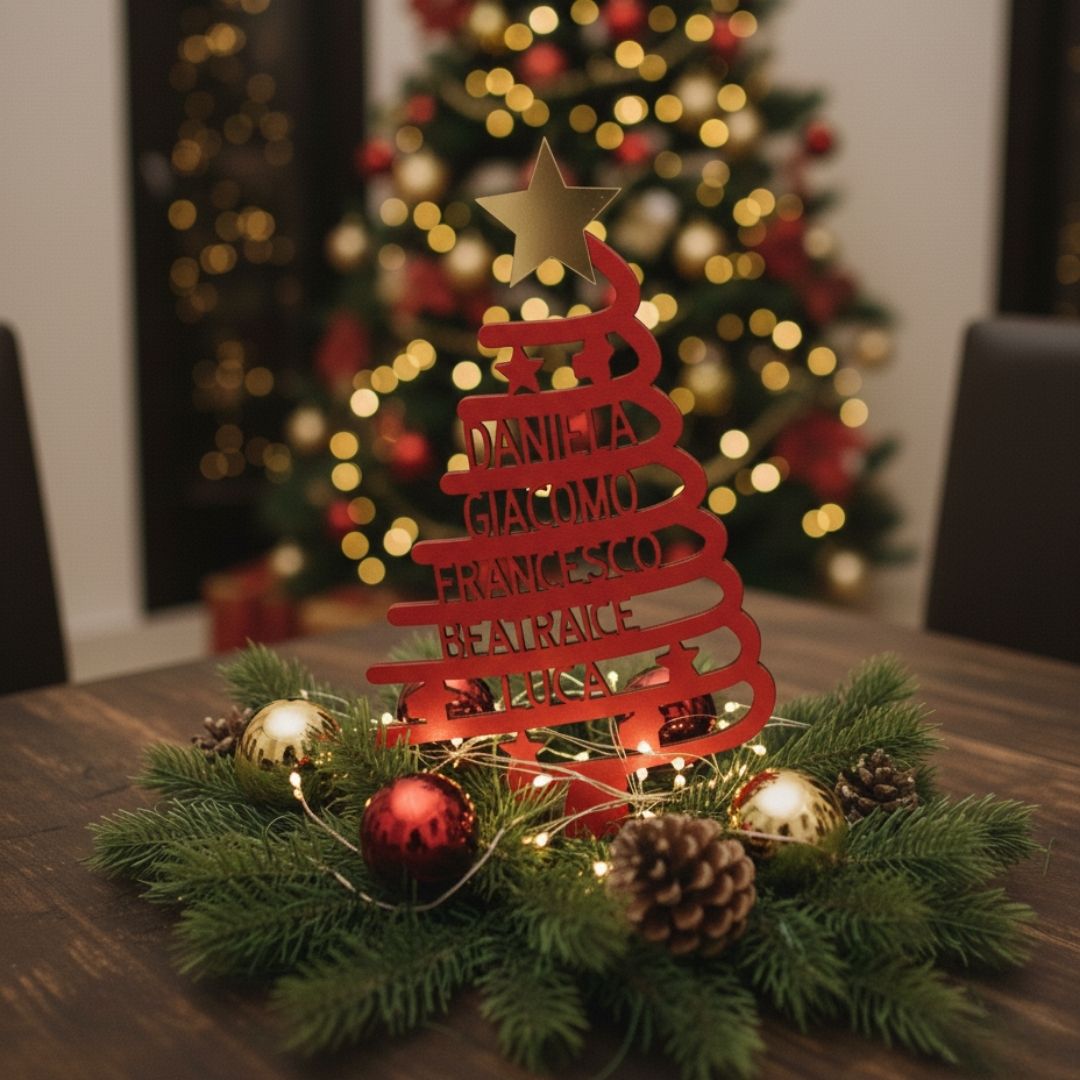 Alberello di Natale con Nomi Intagliati