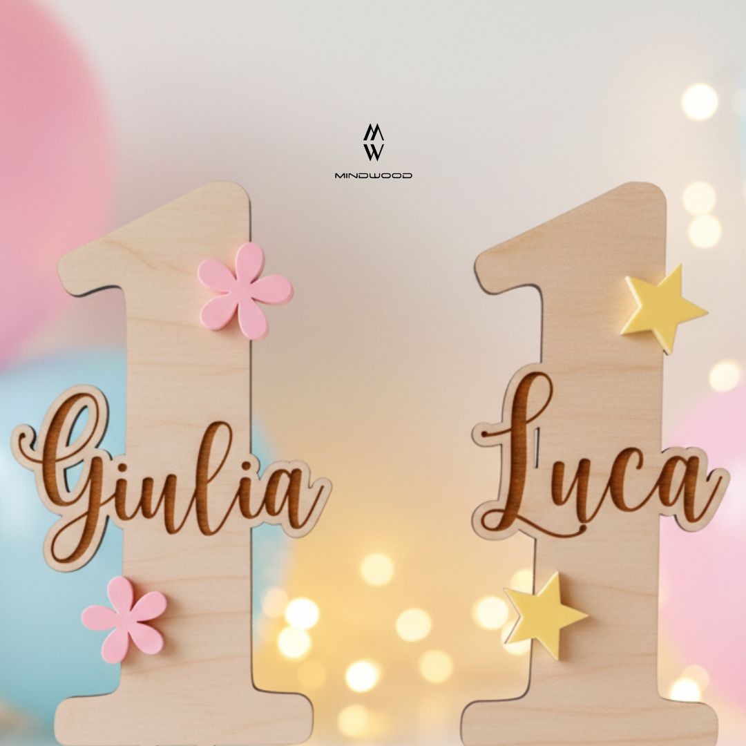 CakeTopper in Legno Personalizzato 1 compleanno