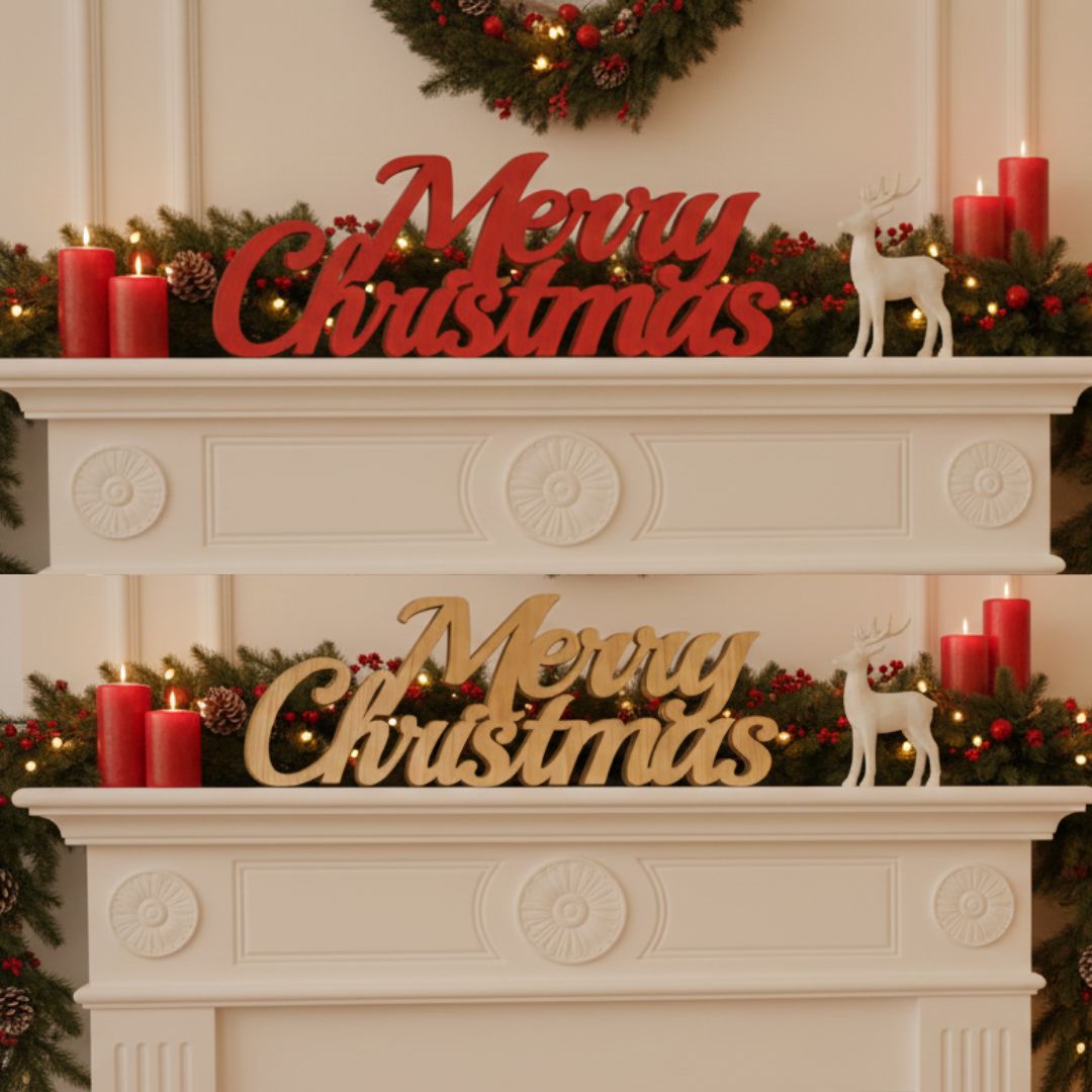 Scritta d'appoggio in Legno verniciato Merry Christmas 3