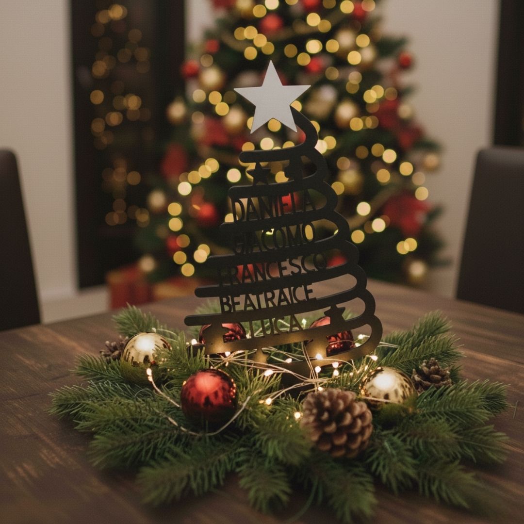 Alberello di Natale con Nomi Intagliati