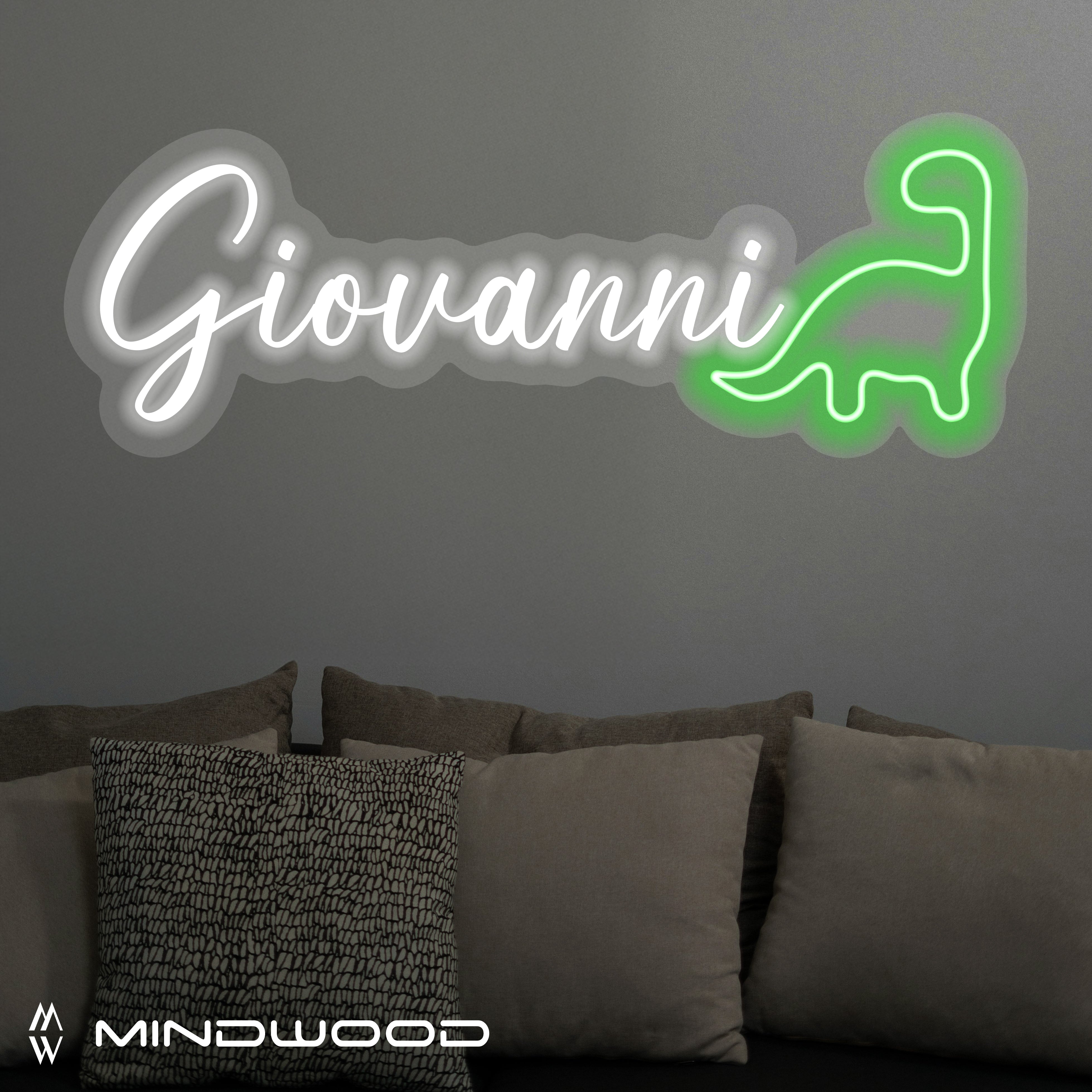Personalisiertes LED-Schild - Name mit Dinosaurier