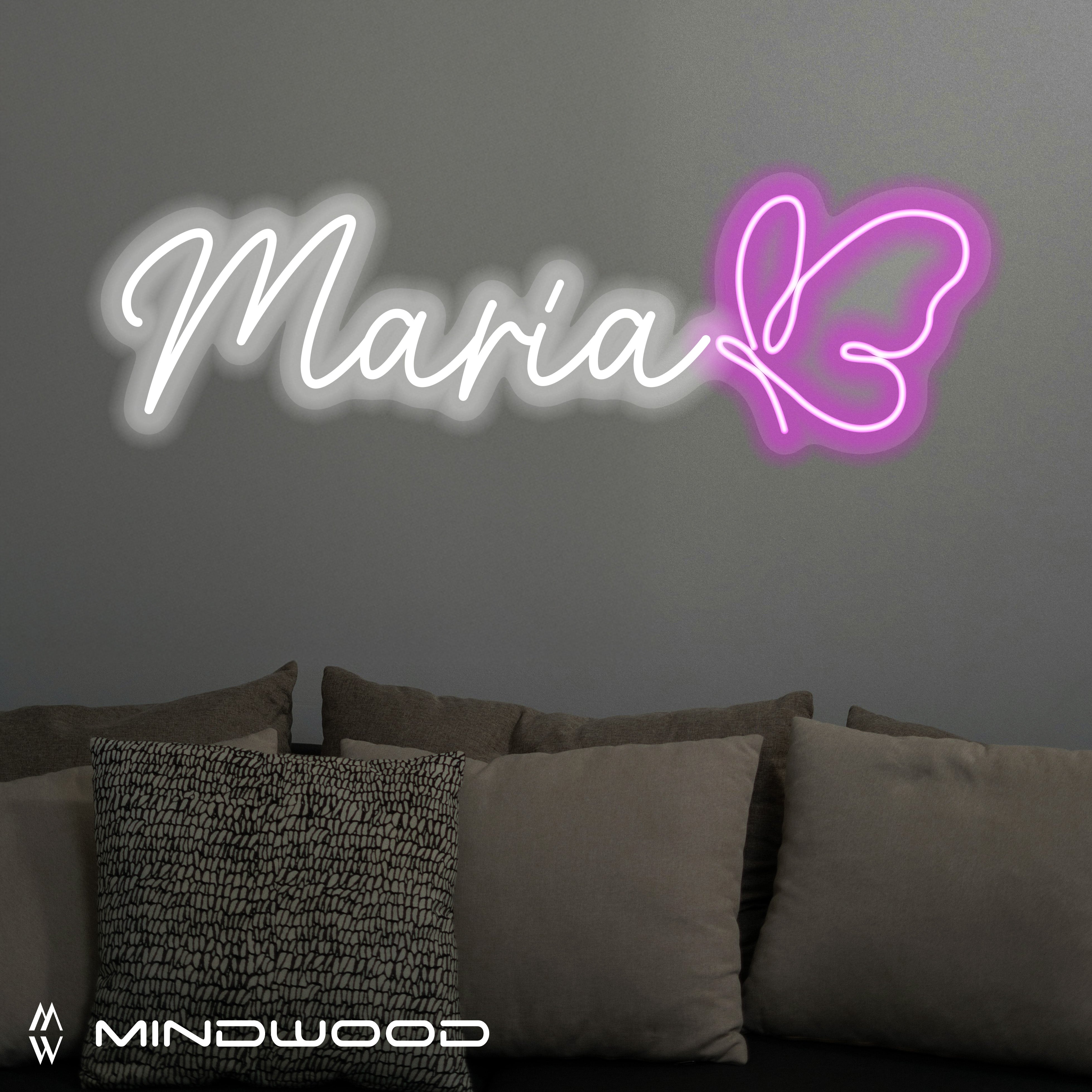 Individuelles LED-Schild - Name mit Schmetterling