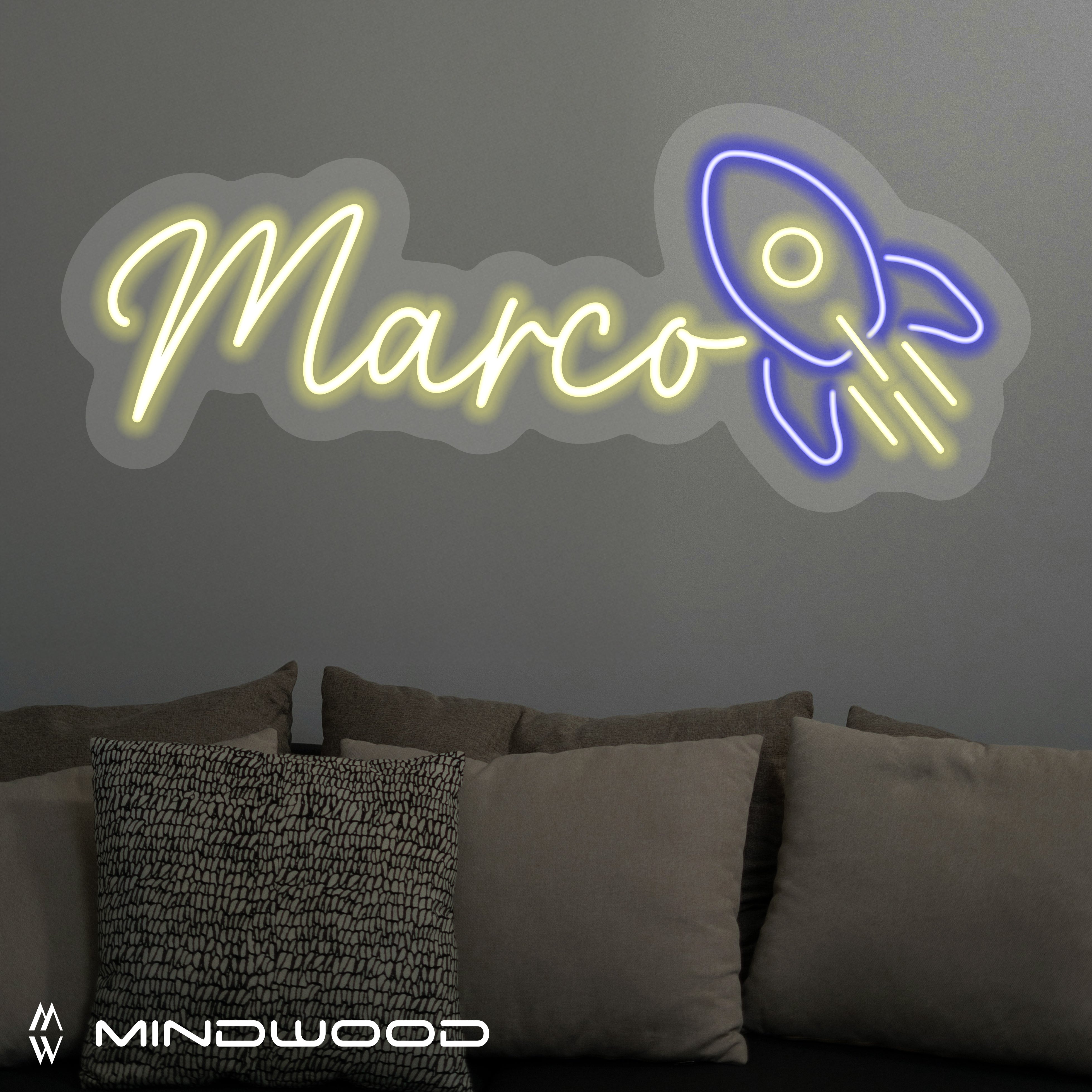 Individuelles LED-Schild - Name mit Rakete
