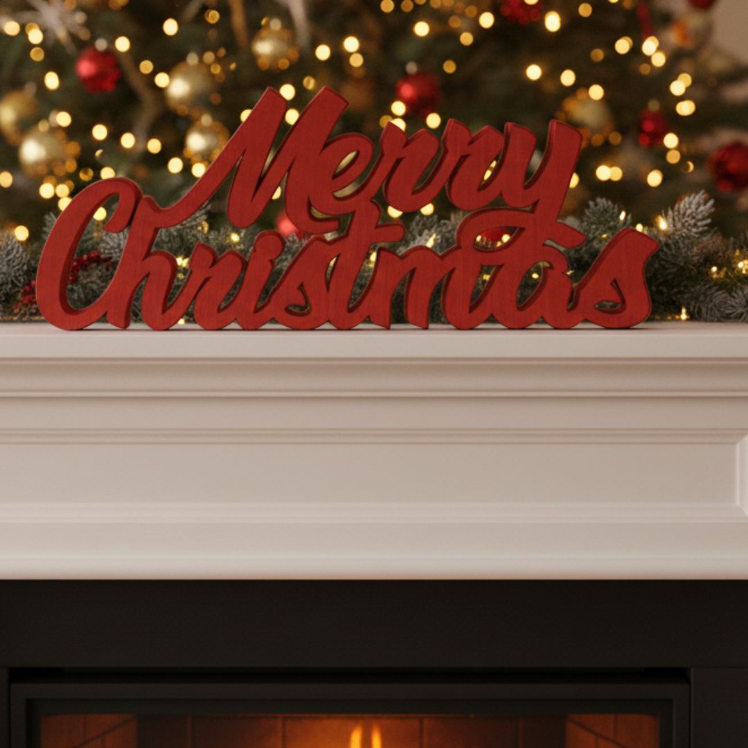 Scritta d'appoggio in Legno verniciato Merry Christmas 1